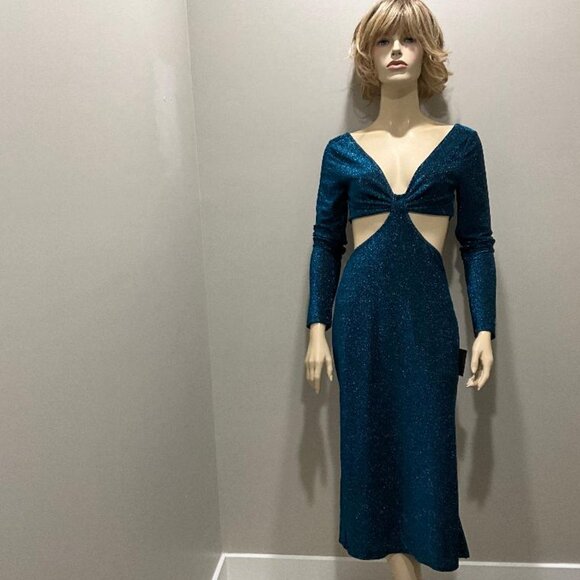 LULU'S magical sparkly blue deep V-neck & CUT-OUT BACK bodycon dress NWT size M - Picture 1 of 13